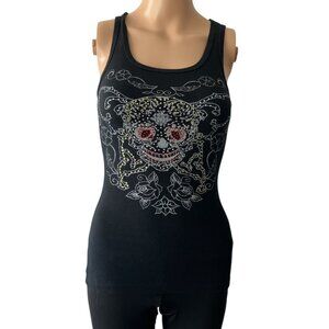 Liberation Ribbed Black Skull Bling Size S Classy Tank Top